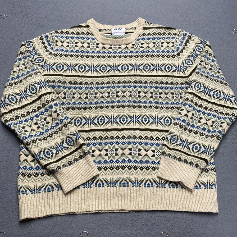 Old Navy Sweater Mens XL Multicolor Fair Isle Crewneck Tight-Knit Pullover